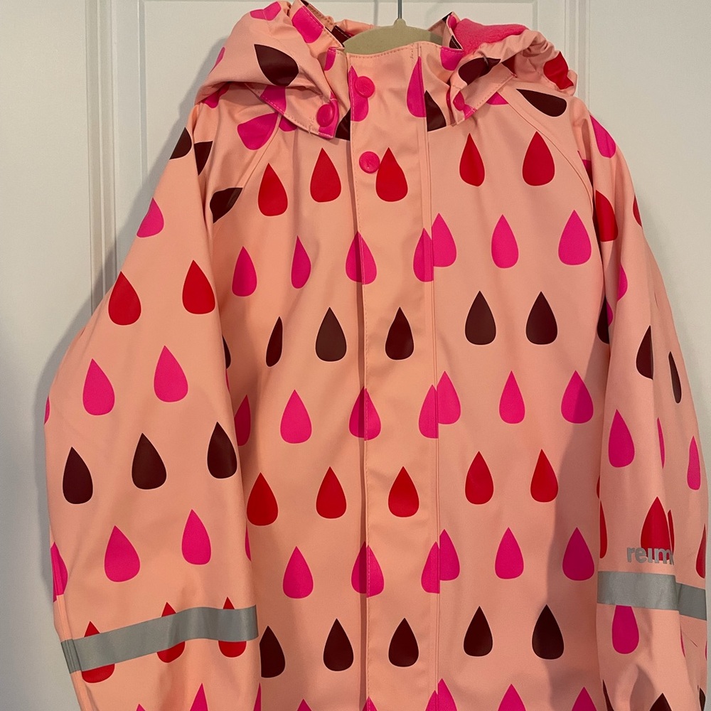 EUC Reima Girls’ Raincoat/Rain Jacket w/ Fleece Lining Koski Powder Pink Size 6